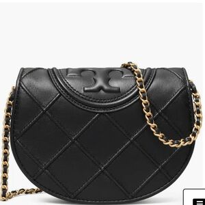 Tory Burch Black Quilted Crossbody Bag with Gold Chain